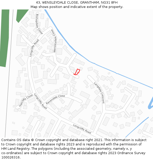 43, WENSLEYDALE CLOSE, GRANTHAM, NG31 8FH: Location map and indicative extent of plot