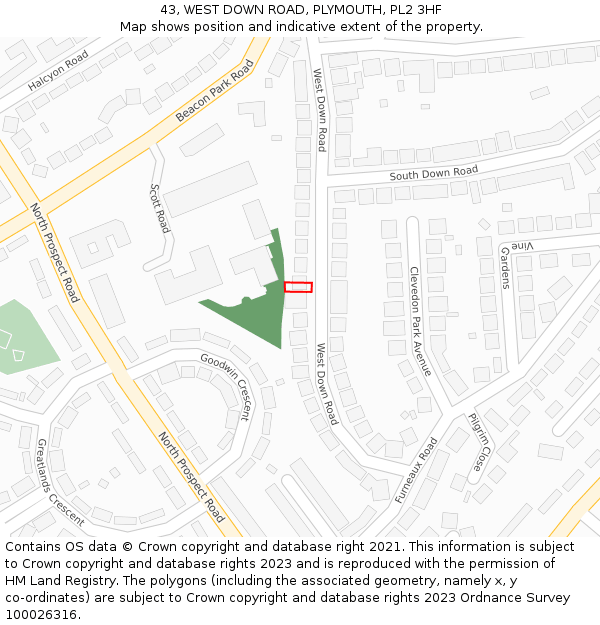 43, WEST DOWN ROAD, PLYMOUTH, PL2 3HF: Location map and indicative extent of plot