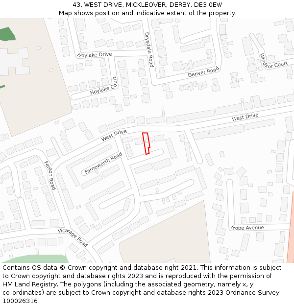 43, WEST DRIVE, MICKLEOVER, DERBY, DE3 0EW: Location map and indicative extent of plot
