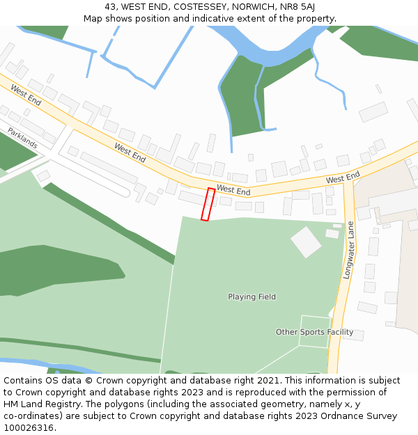 43, WEST END, COSTESSEY, NORWICH, NR8 5AJ: Location map and indicative extent of plot