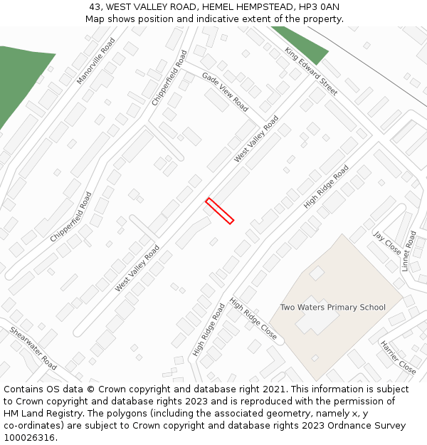 43, WEST VALLEY ROAD, HEMEL HEMPSTEAD, HP3 0AN: Location map and indicative extent of plot