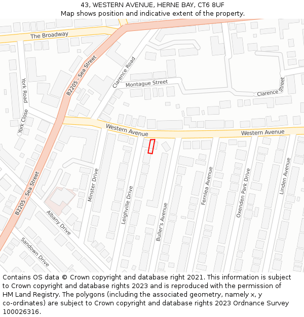 43, WESTERN AVENUE, HERNE BAY, CT6 8UF: Location map and indicative extent of plot