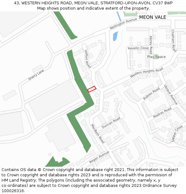 43, WESTERN HEIGHTS ROAD, MEON VALE, STRATFORD-UPON-AVON, CV37 8WP: Location map and indicative extent of plot