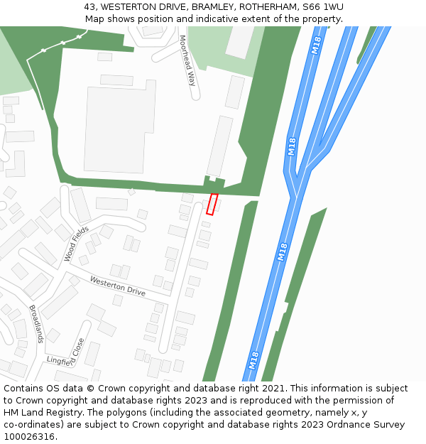 43, WESTERTON DRIVE, BRAMLEY, ROTHERHAM, S66 1WU: Location map and indicative extent of plot