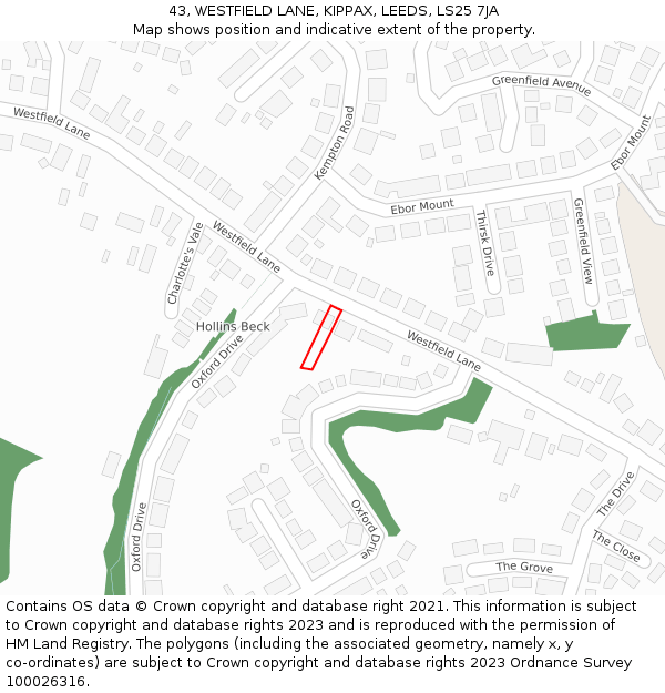 43, WESTFIELD LANE, KIPPAX, LEEDS, LS25 7JA: Location map and indicative extent of plot