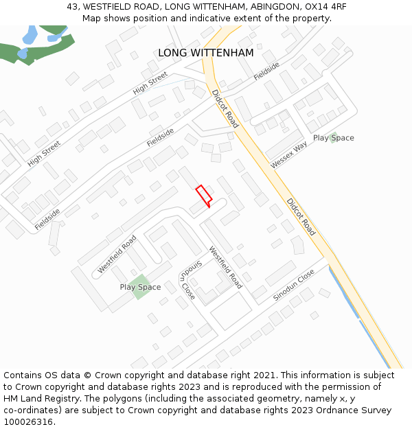 43, WESTFIELD ROAD, LONG WITTENHAM, ABINGDON, OX14 4RF: Location map and indicative extent of plot