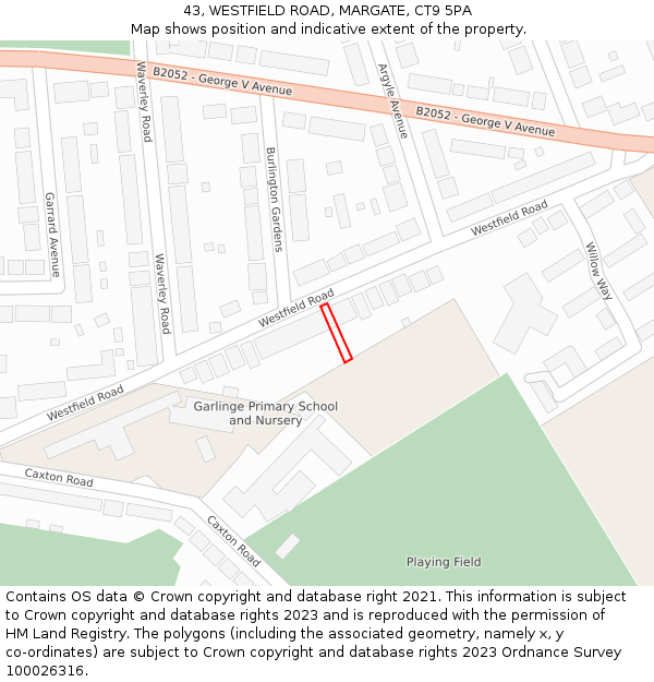 43, WESTFIELD ROAD, MARGATE, CT9 5PA: Location map and indicative extent of plot