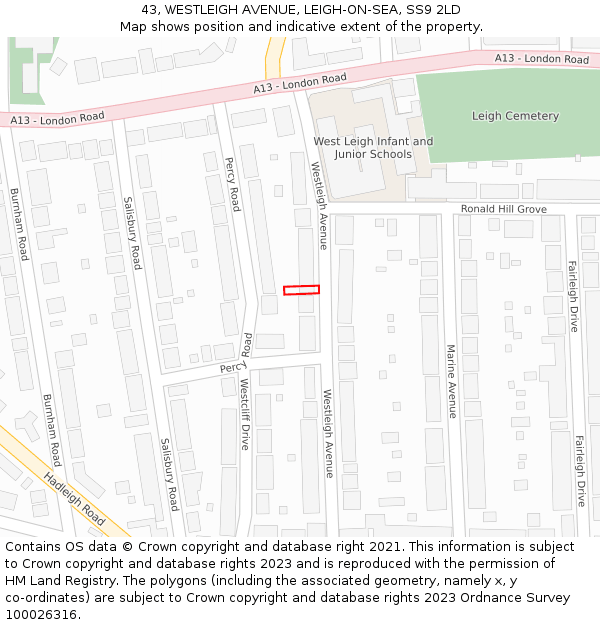 43, WESTLEIGH AVENUE, LEIGH-ON-SEA, SS9 2LD: Location map and indicative extent of plot