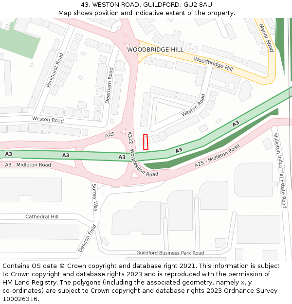 43, WESTON ROAD, GUILDFORD, GU2 8AU: Location map and indicative extent of plot