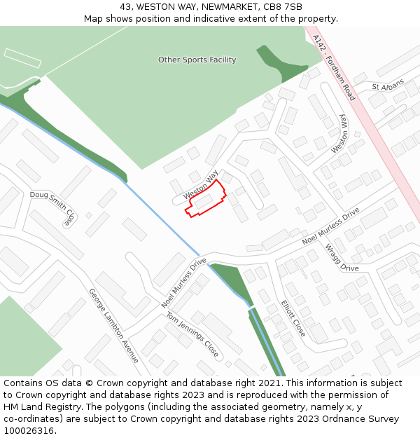 43, WESTON WAY, NEWMARKET, CB8 7SB: Location map and indicative extent of plot