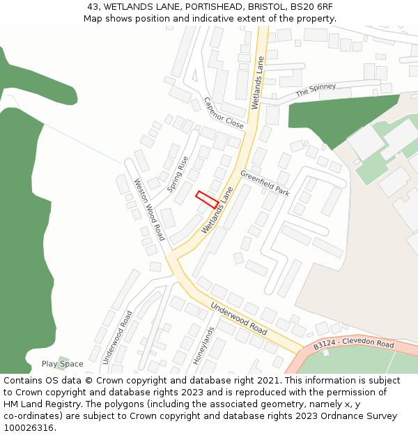 43, WETLANDS LANE, PORTISHEAD, BRISTOL, BS20 6RF: Location map and indicative extent of plot