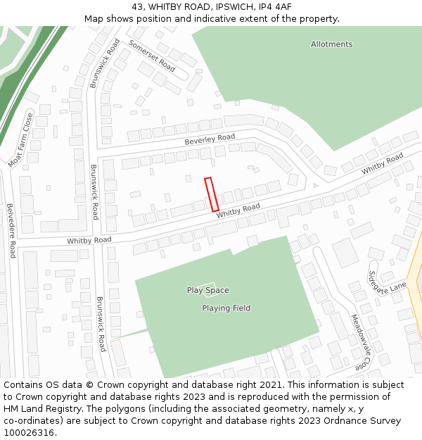 43, WHITBY ROAD, IPSWICH, IP4 4AF: Location map and indicative extent of plot