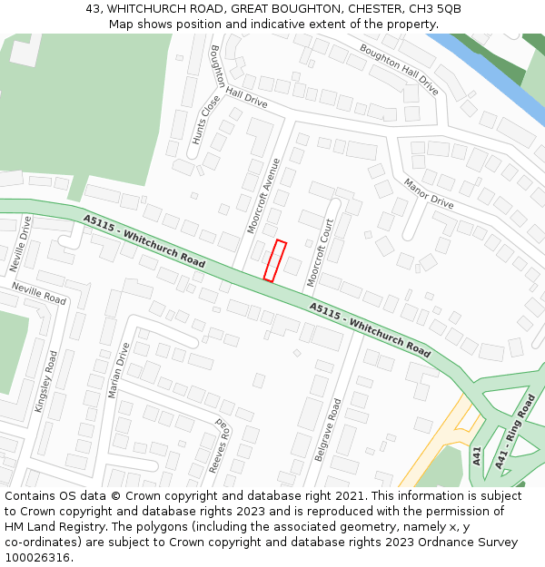 43, WHITCHURCH ROAD, GREAT BOUGHTON, CHESTER, CH3 5QB: Location map and indicative extent of plot