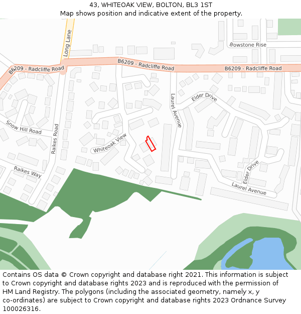 43, WHITEOAK VIEW, BOLTON, BL3 1ST: Location map and indicative extent of plot