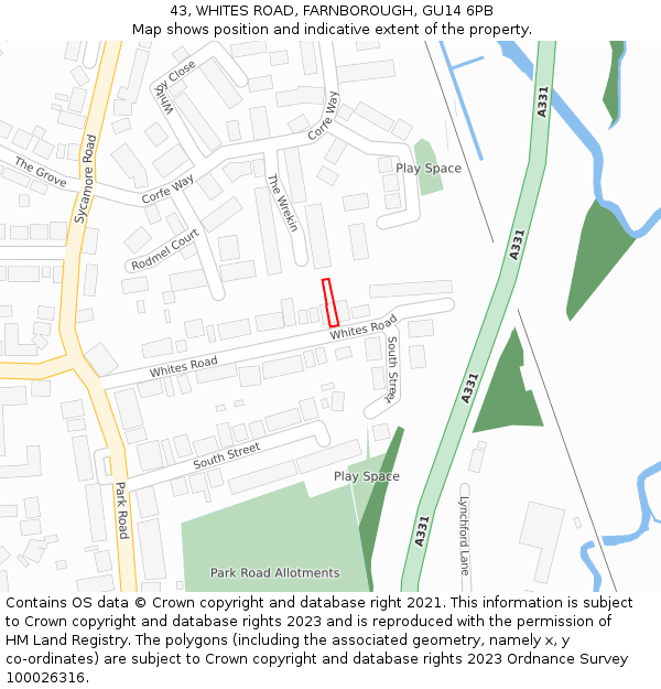 43, WHITES ROAD, FARNBOROUGH, GU14 6PB: Location map and indicative extent of plot