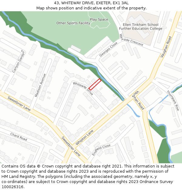 43, WHITEWAY DRIVE, EXETER, EX1 3AL: Location map and indicative extent of plot