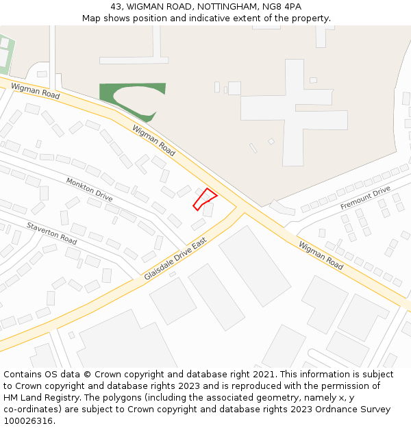 43, WIGMAN ROAD, NOTTINGHAM, NG8 4PA: Location map and indicative extent of plot