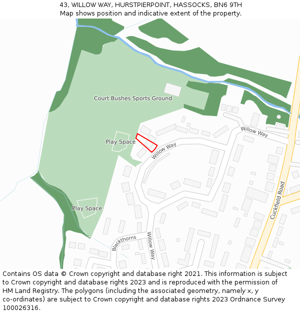 43, WILLOW WAY, HURSTPIERPOINT, HASSOCKS, BN6 9TH: Location map and indicative extent of plot