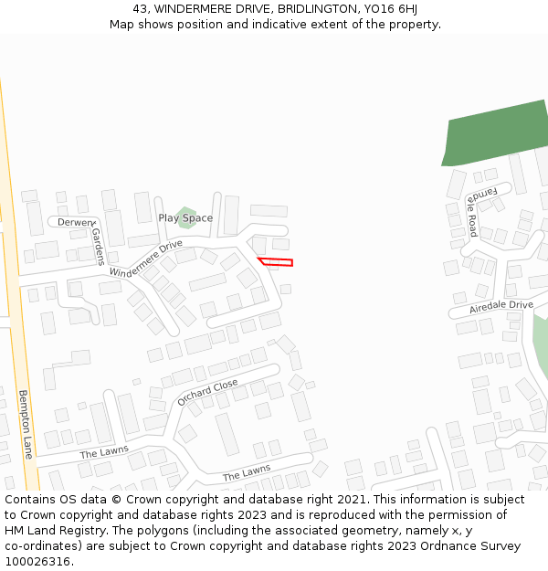 43, WINDERMERE DRIVE, BRIDLINGTON, YO16 6HJ: Location map and indicative extent of plot