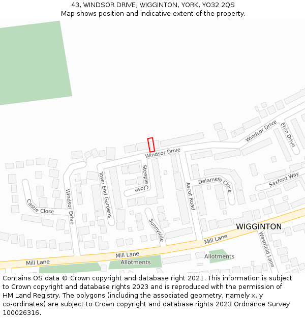 43, WINDSOR DRIVE, WIGGINTON, YORK, YO32 2QS: Location map and indicative extent of plot