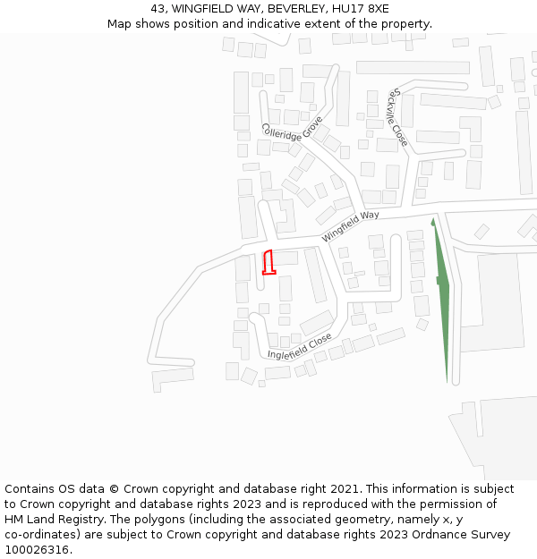 43, WINGFIELD WAY, BEVERLEY, HU17 8XE: Location map and indicative extent of plot
