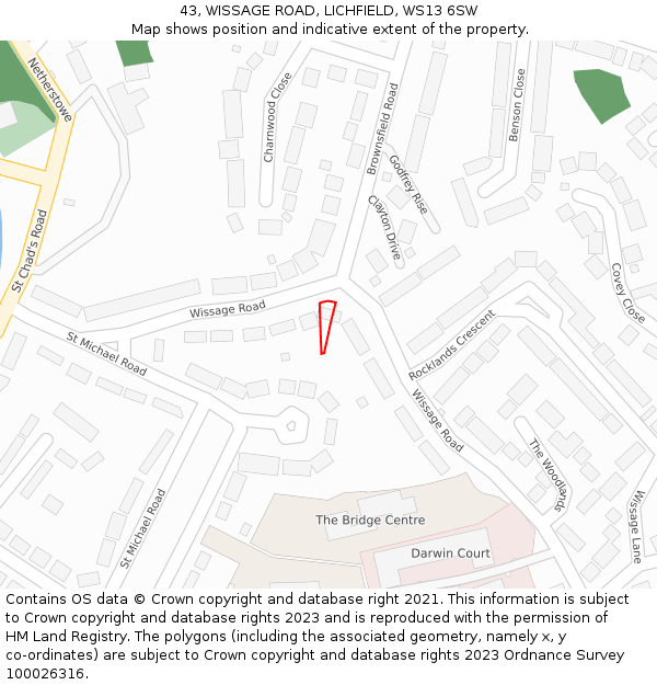 43, WISSAGE ROAD, LICHFIELD, WS13 6SW: Location map and indicative extent of plot