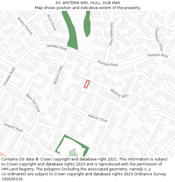 43, WISTERIA WAY, HULL, HU8 9WA: Location map and indicative extent of plot