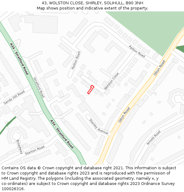 43, WOLSTON CLOSE, SHIRLEY, SOLIHULL, B90 3NH: Location map and indicative extent of plot