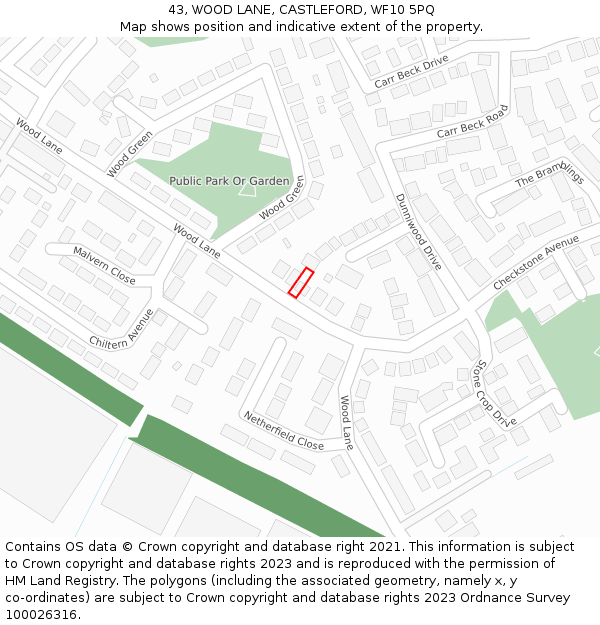 43, WOOD LANE, CASTLEFORD, WF10 5PQ: Location map and indicative extent of plot