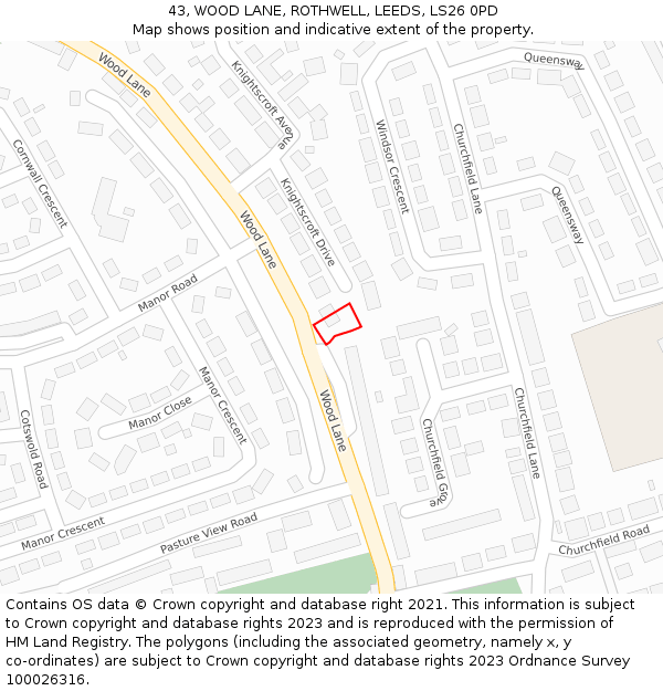 43, WOOD LANE, ROTHWELL, LEEDS, LS26 0PD: Location map and indicative extent of plot