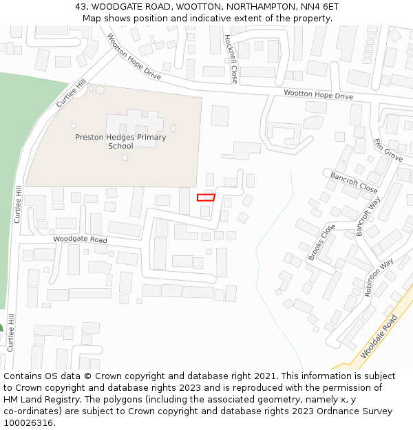 43, WOODGATE ROAD, WOOTTON, NORTHAMPTON, NN4 6ET: Location map and indicative extent of plot