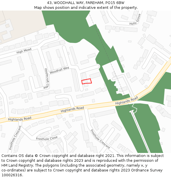 43, WOODHALL WAY, FAREHAM, PO15 6BW: Location map and indicative extent of plot