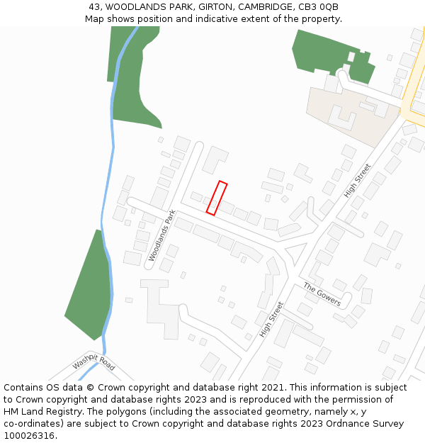 43, WOODLANDS PARK, GIRTON, CAMBRIDGE, CB3 0QB: Location map and indicative extent of plot