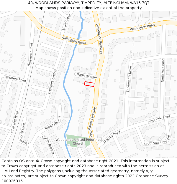 43, WOODLANDS PARKWAY, TIMPERLEY, ALTRINCHAM, WA15 7QT: Location map and indicative extent of plot