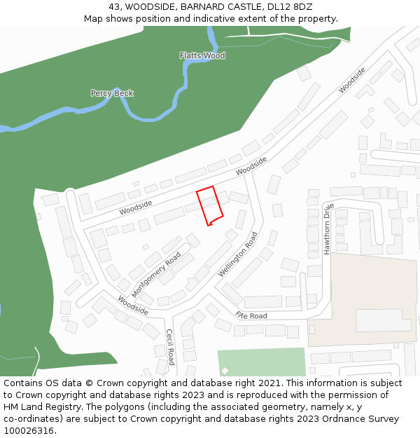 43, WOODSIDE, BARNARD CASTLE, DL12 8DZ: Location map and indicative extent of plot