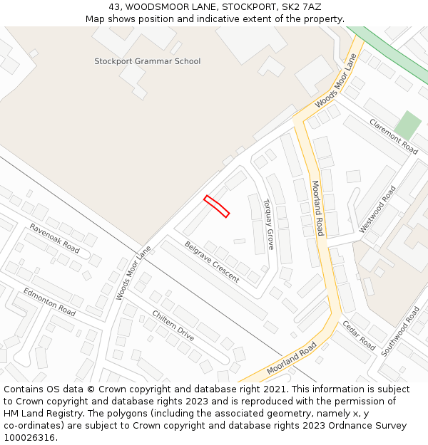 43, WOODSMOOR LANE, STOCKPORT, SK2 7AZ: Location map and indicative extent of plot