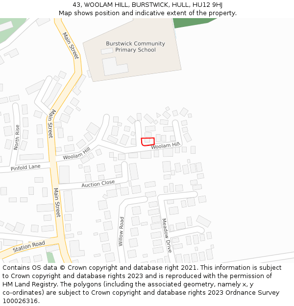 43, WOOLAM HILL, BURSTWICK, HULL, HU12 9HJ: Location map and indicative extent of plot