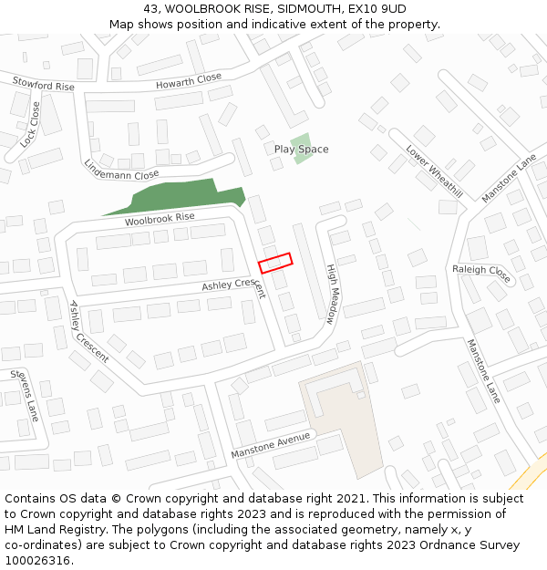 43, WOOLBROOK RISE, SIDMOUTH, EX10 9UD: Location map and indicative extent of plot