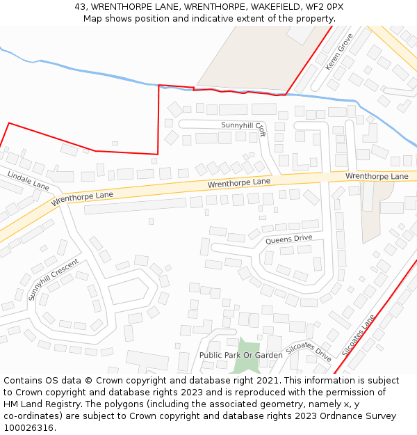 43, WRENTHORPE LANE, WRENTHORPE, WAKEFIELD, WF2 0PX: Location map and indicative extent of plot