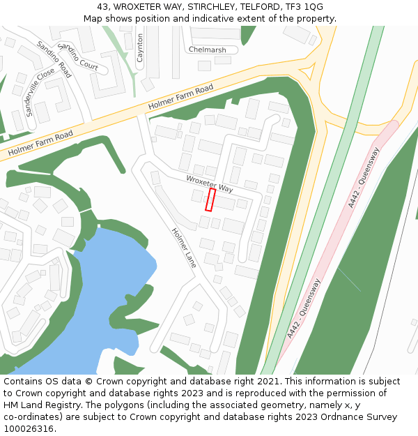 43, WROXETER WAY, STIRCHLEY, TELFORD, TF3 1QG: Location map and indicative extent of plot