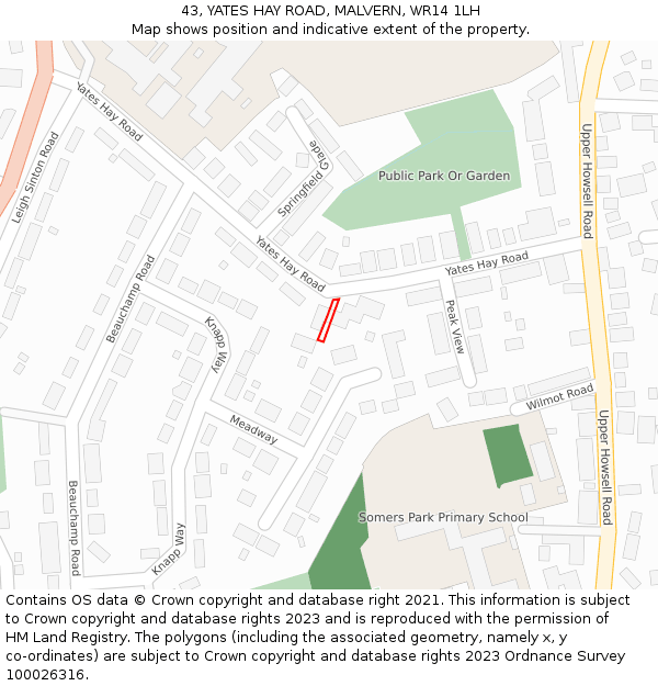 43, YATES HAY ROAD, MALVERN, WR14 1LH: Location map and indicative extent of plot