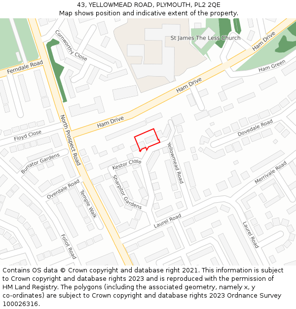 43, YELLOWMEAD ROAD, PLYMOUTH, PL2 2QE: Location map and indicative extent of plot