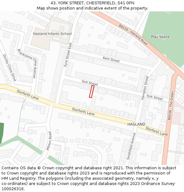 43, YORK STREET, CHESTERFIELD, S41 0PN: Location map and indicative extent of plot