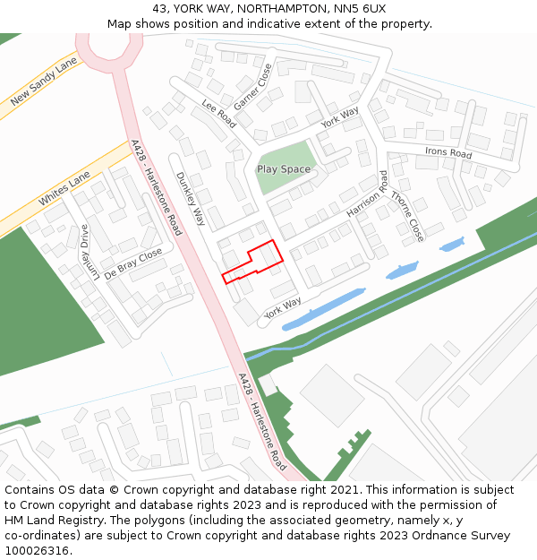 43, YORK WAY, NORTHAMPTON, NN5 6UX: Location map and indicative extent of plot