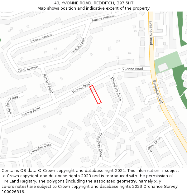 43, YVONNE ROAD, REDDITCH, B97 5HT: Location map and indicative extent of plot