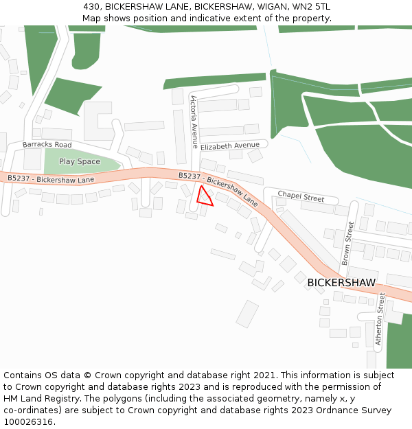 430, BICKERSHAW LANE, BICKERSHAW, WIGAN, WN2 5TL: Location map and indicative extent of plot