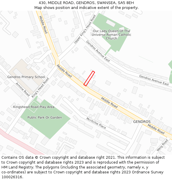 430, MIDDLE ROAD, GENDROS, SWANSEA, SA5 8EH: Location map and indicative extent of plot