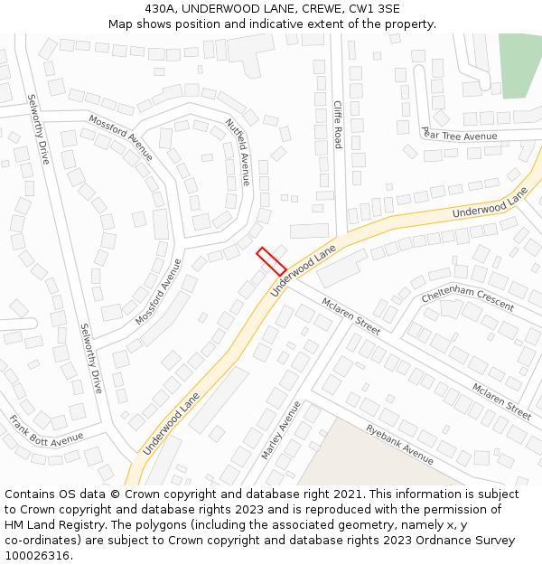 430A, UNDERWOOD LANE, CREWE, CW1 3SE: Location map and indicative extent of plot