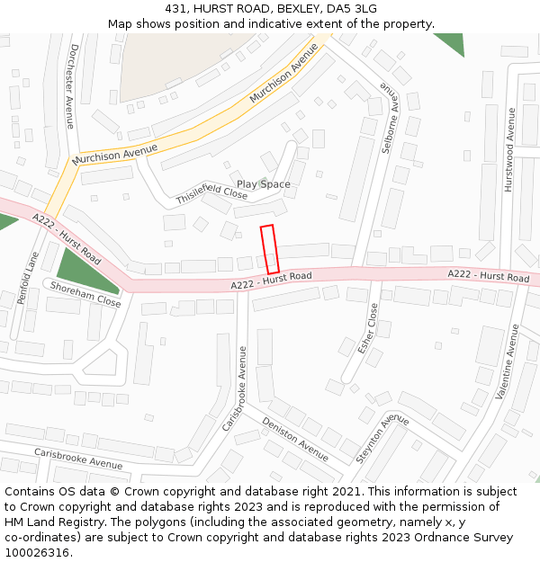 431, HURST ROAD, BEXLEY, DA5 3LG: Location map and indicative extent of plot