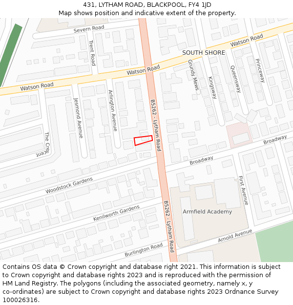 431, LYTHAM ROAD, BLACKPOOL, FY4 1JD: Location map and indicative extent of plot